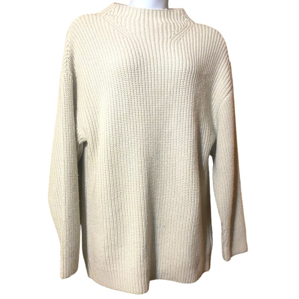 ZARA Creamy Tan Oversized Chunky Knit High Collared Sweater / Dress | XL